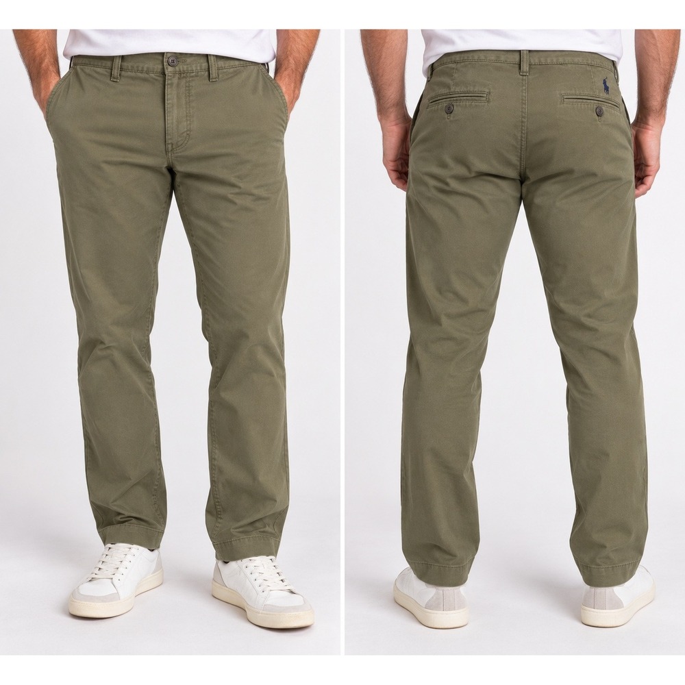Polo Ralph Lauren Chino Pants Olive Green Stretch Cotton Twill Slim Fit 36/30